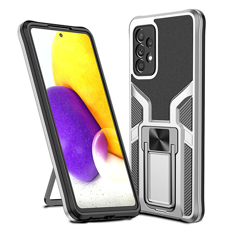 Funda Bumper Silicona y Plastico Mate Carcasa con Magnetico Anillo de dedo Soporte ZL1 para Samsung Galaxy A72 4G Plata