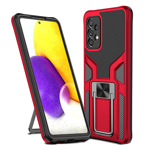 Funda Bumper Silicona y Plastico Mate Carcasa con Magnetico Anillo de dedo Soporte ZL1 para Samsung Galaxy A72 4G Rojo