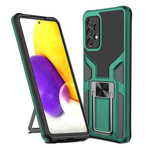 Funda Bumper Silicona y Plastico Mate Carcasa con Magnetico Anillo de dedo Soporte ZL1 para Samsung Galaxy A72 5G Verde