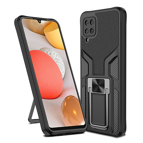 Funda Bumper Silicona y Plastico Mate Carcasa con Magnetico Anillo de dedo Soporte ZL1 para Samsung Galaxy F12 Negro