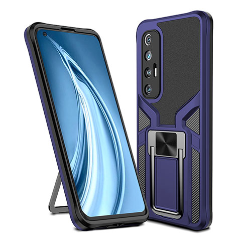 Funda Bumper Silicona y Plastico Mate Carcasa con Magnetico Anillo de dedo Soporte ZL1 para Xiaomi Mi 10S 5G Azul