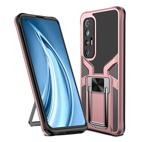 Funda Bumper Silicona y Plastico Mate Carcasa con Magnetico Anillo de dedo Soporte ZL1 para Xiaomi Mi 10S 5G Oro Rosa