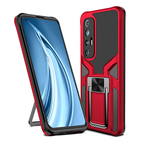 Funda Bumper Silicona y Plastico Mate Carcasa con Magnetico Anillo de dedo Soporte ZL1 para Xiaomi Mi 10S 5G Rojo