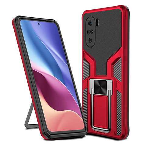 Funda Bumper Silicona y Plastico Mate Carcasa con Magnetico Anillo de dedo Soporte ZL1 para Xiaomi Mi 11i 5G Rojo