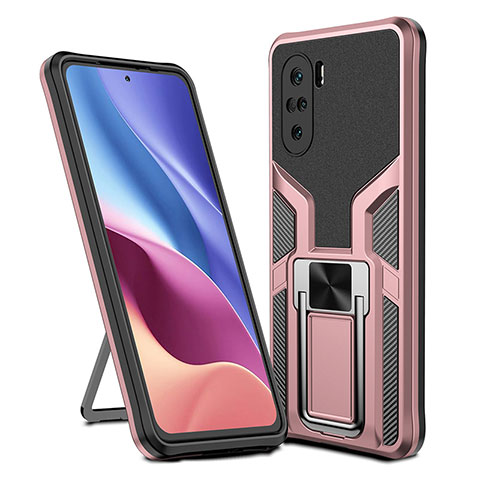 Funda Bumper Silicona y Plastico Mate Carcasa con Magnetico Anillo de dedo Soporte ZL1 para Xiaomi Mi 11X Pro 5G Oro Rosa