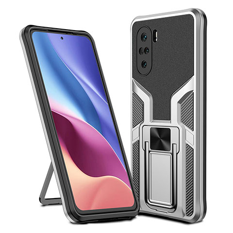 Funda Bumper Silicona y Plastico Mate Carcasa con Magnetico Anillo de dedo Soporte ZL1 para Xiaomi Mi 11X Pro 5G Plata