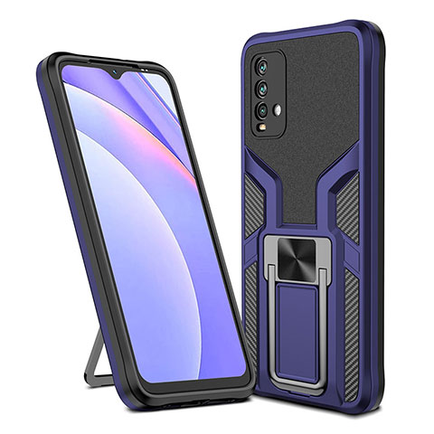 Funda Bumper Silicona y Plastico Mate Carcasa con Magnetico Anillo de dedo Soporte ZL1 para Xiaomi Redmi 9 Power Azul