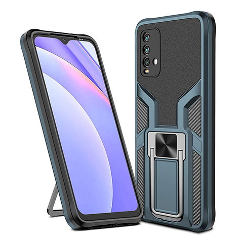 Funda Bumper Silicona y Plastico Mate Carcasa con Magnetico Anillo de dedo Soporte ZL1 para Xiaomi Redmi 9 Power Cian