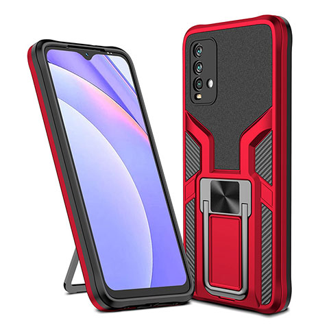 Funda Bumper Silicona y Plastico Mate Carcasa con Magnetico Anillo de dedo Soporte ZL1 para Xiaomi Redmi 9 Power Rojo