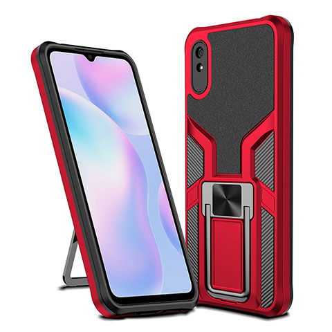 Funda Bumper Silicona y Plastico Mate Carcasa con Magnetico Anillo de dedo Soporte ZL1 para Xiaomi Redmi 9i Rojo