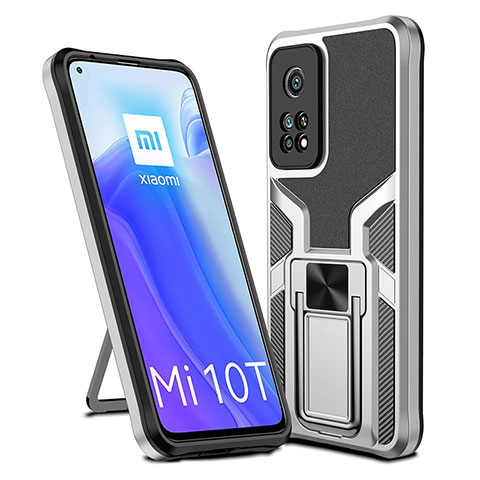 Funda Bumper Silicona y Plastico Mate Carcasa con Magnetico Anillo de dedo Soporte ZL1 para Xiaomi Redmi K30S 5G Plata