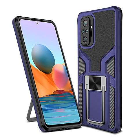 Funda Bumper Silicona y Plastico Mate Carcasa con Magnetico Anillo de dedo Soporte ZL1 para Xiaomi Redmi Note 10 Pro 4G Azul