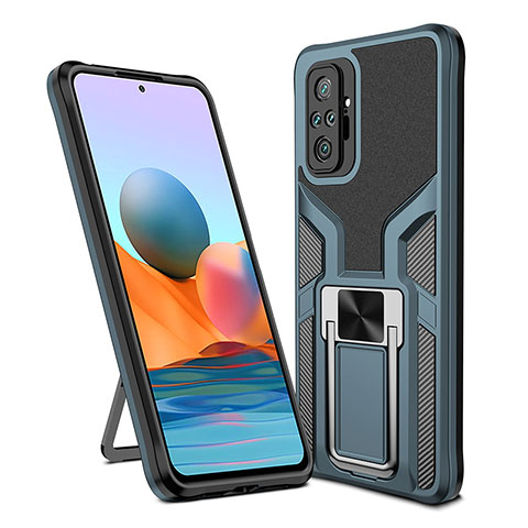 Funda Bumper Silicona y Plastico Mate Carcasa con Magnetico Anillo de dedo Soporte ZL1 para Xiaomi Redmi Note 10 Pro 4G Cian