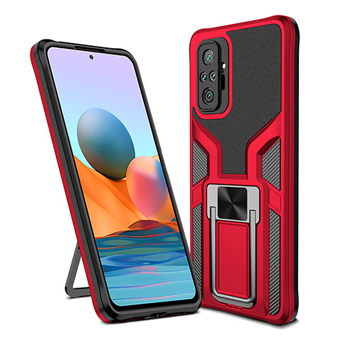Funda Bumper Silicona y Plastico Mate Carcasa con Magnetico Anillo de dedo Soporte ZL1 para Xiaomi Redmi Note 10 Pro Max Rojo