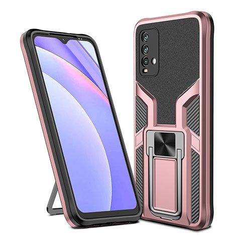 Funda Bumper Silicona y Plastico Mate Carcasa con Magnetico Anillo de dedo Soporte ZL1 para Xiaomi Redmi Note 9 4G Oro Rosa