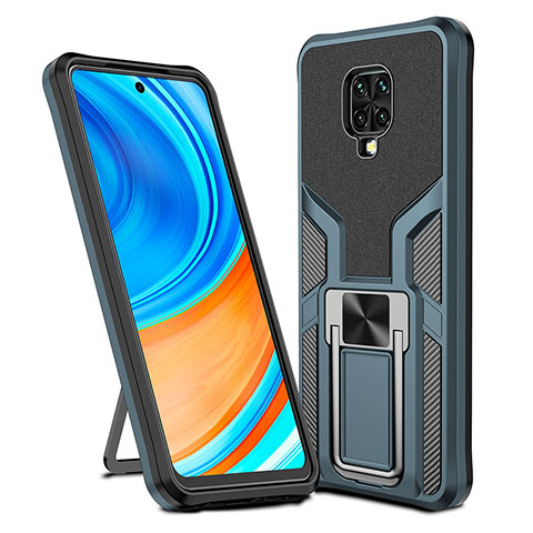 Funda Bumper Silicona y Plastico Mate Carcasa con Magnetico Anillo de dedo Soporte ZL1 para Xiaomi Redmi Note 9S Cian