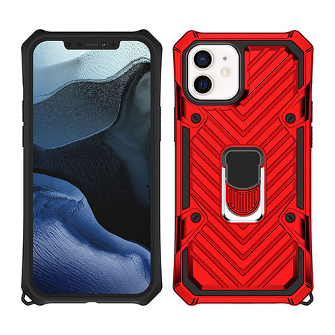 Funda Bumper Silicona y Plastico Mate Carcasa con Magnetico Soporte A01 para Apple iPhone 12 Mini Rojo