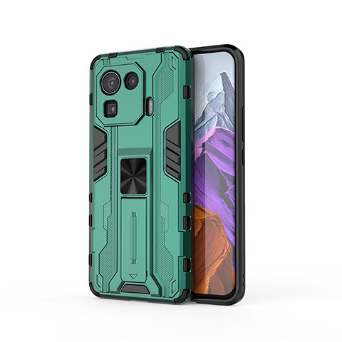 Funda Bumper Silicona y Plastico Mate Carcasa con Magnetico Soporte A01 para Xiaomi Mi 11 Pro 5G Verde