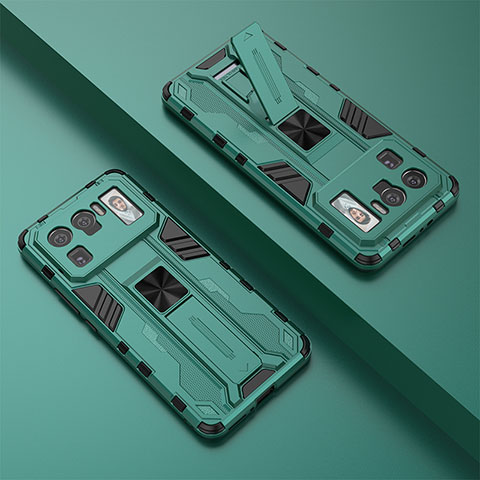 Funda Bumper Silicona y Plastico Mate Carcasa con Magnetico Soporte A01 para Xiaomi Mi 11 Ultra 5G Verde