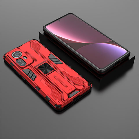 Funda Bumper Silicona y Plastico Mate Carcasa con Magnetico Soporte A01 para Xiaomi Mi 12 Lite 5G Rojo