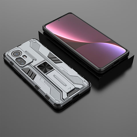 Funda Bumper Silicona y Plastico Mate Carcasa con Magnetico Soporte A01 para Xiaomi Mi 12S Pro 5G Gris