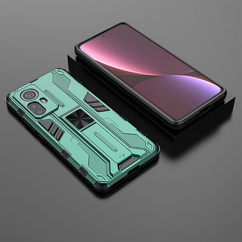 Funda Bumper Silicona y Plastico Mate Carcasa con Magnetico Soporte A01 para Xiaomi Mi 12X 5G Verde