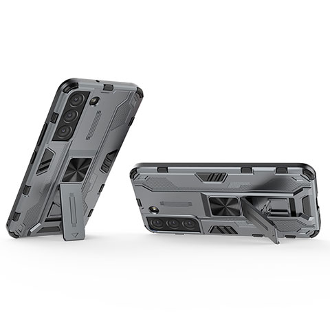 Funda Bumper Silicona y Plastico Mate Carcasa con Magnetico Soporte A02 para Samsung Galaxy S21 FE 5G Gris