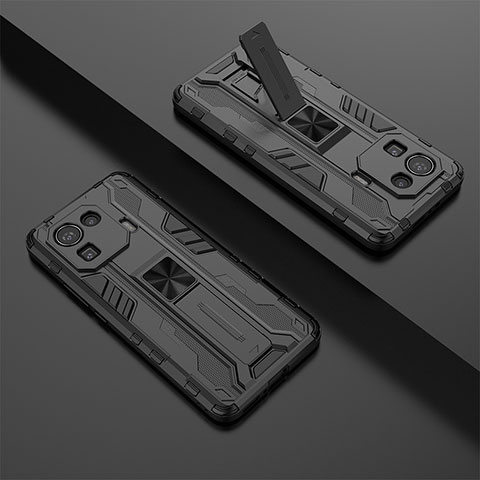 Funda Bumper Silicona y Plastico Mate Carcasa con Magnetico Soporte A02 para Xiaomi Mi 11 Pro 5G Negro