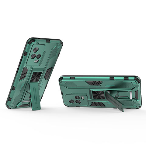 Funda Bumper Silicona y Plastico Mate Carcasa con Magnetico Soporte A03 para Vivo iQOO 8 5G Verde