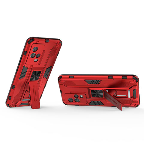 Funda Bumper Silicona y Plastico Mate Carcasa con Magnetico Soporte A03 para Vivo iQOO 8 Pro 5G Rojo