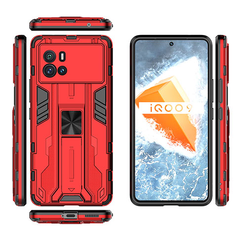 Funda Bumper Silicona y Plastico Mate Carcasa con Magnetico Soporte A03 para Vivo iQOO 9 Pro 5G Rojo