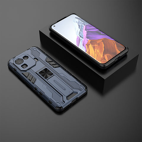 Funda Bumper Silicona y Plastico Mate Carcasa con Magnetico Soporte A03 para Xiaomi Mi 11 Pro 5G Azul