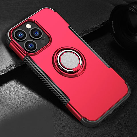 Funda Bumper Silicona y Plastico Mate Carcasa con Magnetico Soporte A08 para Apple iPhone 13 Pro Rojo