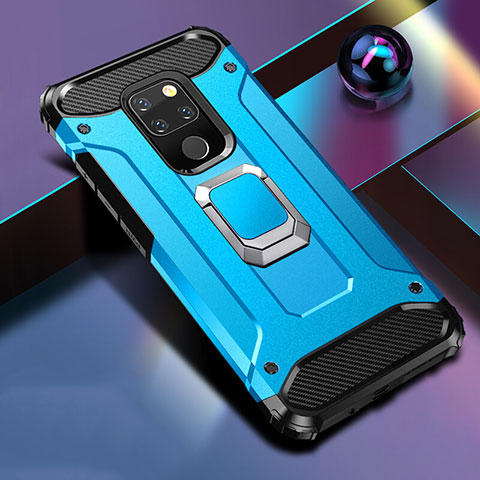 Funda Bumper Silicona y Plastico Mate Carcasa con Magnetico Soporte H01 para Huawei Mate 20 X 5G Azul Cielo