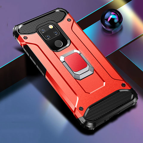 Funda Bumper Silicona y Plastico Mate Carcasa con Magnetico Soporte H01 para Huawei Mate 20 X 5G Rojo