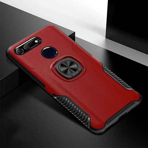 Funda Bumper Silicona y Plastico Mate Carcasa con Magnetico Soporte H02 para Huawei Honor V20 Rojo