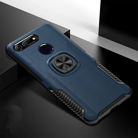 Funda Bumper Silicona y Plastico Mate Carcasa con Magnetico Soporte H02 para Huawei Honor View 20 Azul