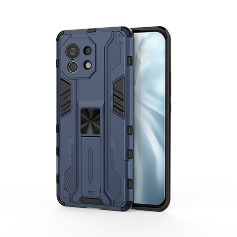 Funda Bumper Silicona y Plastico Mate Carcasa con Magnetico Soporte H02 para Xiaomi Mi 11 Lite 4G Azul