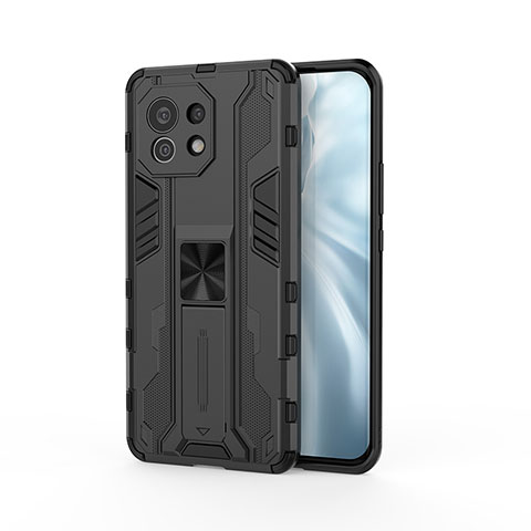 Funda Bumper Silicona y Plastico Mate Carcasa con Magnetico Soporte H02 para Xiaomi Mi 11 Lite 4G Negro