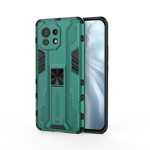 Funda Bumper Silicona y Plastico Mate Carcasa con Magnetico Soporte H02 para Xiaomi Mi 11 Lite 4G Verde