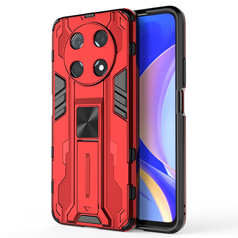 Funda Bumper Silicona y Plastico Mate Carcasa con Magnetico Soporte KC1 para Huawei Enjoy 50 Pro Rojo