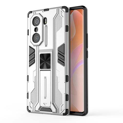 Funda Bumper Silicona y Plastico Mate Carcasa con Magnetico Soporte KC1 para Huawei Honor 60 5G Plata