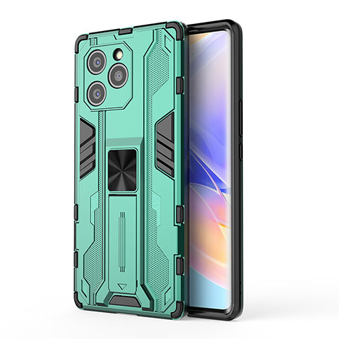 Funda Bumper Silicona y Plastico Mate Carcasa con Magnetico Soporte KC1 para Huawei Honor 60 SE 5G Verde