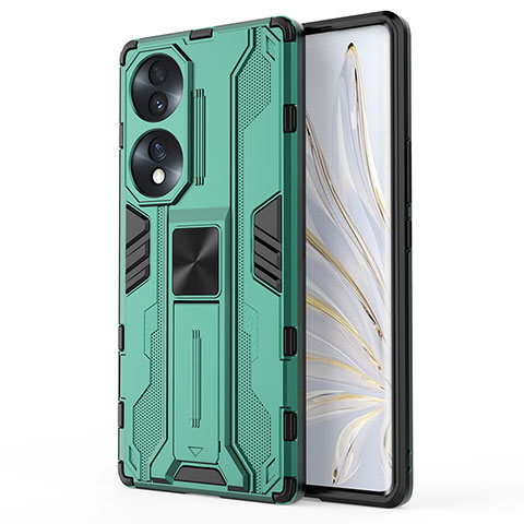 Funda Bumper Silicona y Plastico Mate Carcasa con Magnetico Soporte KC1 para Huawei Honor 70 5G Verde