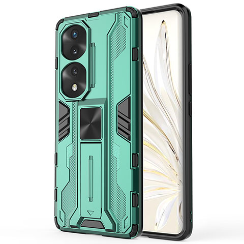 Funda Bumper Silicona y Plastico Mate Carcasa con Magnetico Soporte KC1 para Huawei Honor 70 Pro 5G Verde