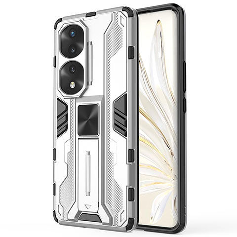 Funda Bumper Silicona y Plastico Mate Carcasa con Magnetico Soporte KC1 para Huawei Honor 70 Pro+ Plus 5G Plata