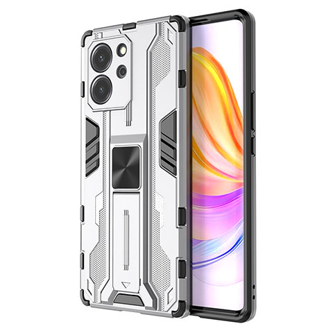 Funda Bumper Silicona y Plastico Mate Carcasa con Magnetico Soporte KC1 para Huawei Honor 80 SE 5G Plata