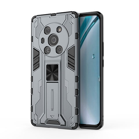 Funda Bumper Silicona y Plastico Mate Carcasa con Magnetico Soporte KC1 para Huawei Honor Magic3 5G Gris