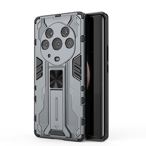 Funda Bumper Silicona y Plastico Mate Carcasa con Magnetico Soporte KC1 para Huawei Honor Magic3 Pro+ Plus 5G Gris