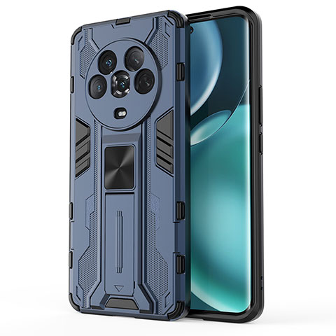 Funda Bumper Silicona y Plastico Mate Carcasa con Magnetico Soporte KC1 para Huawei Honor Magic4 5G Azul